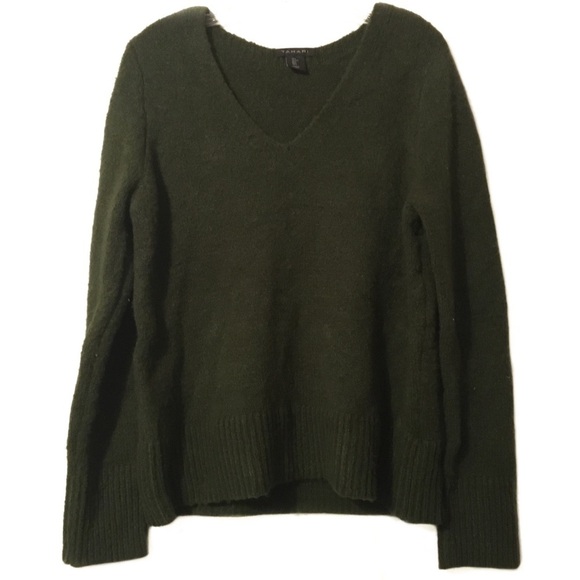 Tahari forest green v-neck sweater size large - Picture 1 of 8